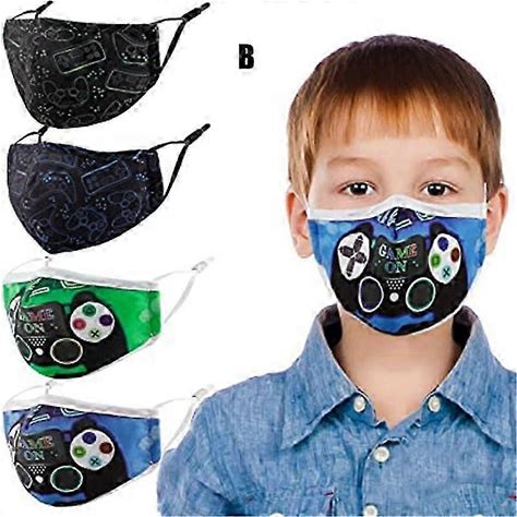 Adjustable Kids Face Masks - 4 Pack Reusable Cotton Masks For Children - Soft Breathable Washable Fabric Covers B
