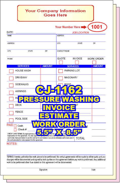 Pressure Washing Invoices 2 Or 3 Part Custom Printed Carbonless Forms