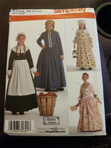 Simplicity 3725 Girls Costume Pattern Pilgrim Pioneer Colonial Dress