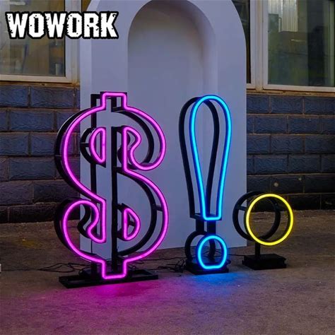WOWORK 4ft Big Led RGB Neon Fillable Punctuation Symbol Lights With Dollar Exclamation Point Frame For Party Event Decorations