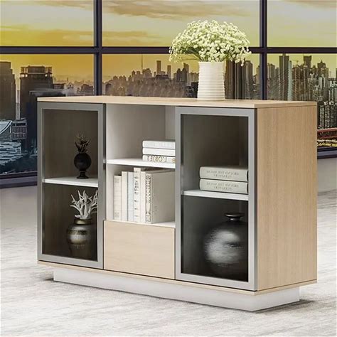 Liyu Office Mobilier De Bureau Wooden Open Shelf Cabinet With Glass Door Led Light File Cabinet Office Furniture