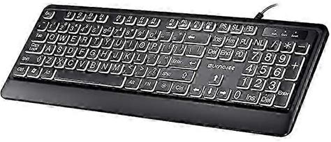 Wired Backlit USB Keyboard Big Print Letter White Illuminated LED For Seniors