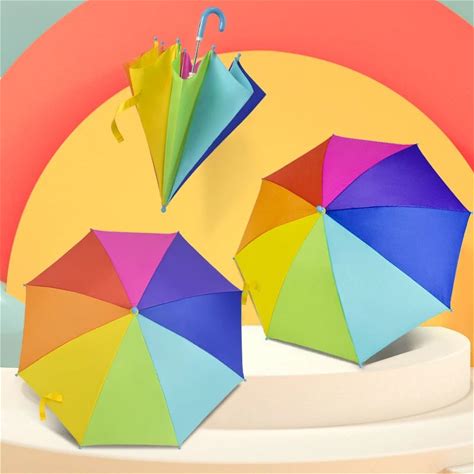 Hot Selling Easy Open And Close Safe Polyester Cheap Colorful Rainbow Cute Kids Child Umbrella