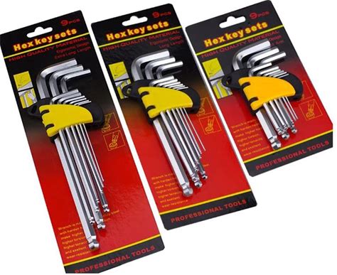 Ball End Nose Short Standard Extra Long 9Pcs Allen Hex L-Key Wrench H1.5 2 2.5 3 4 5 6 8 10mm Screw Driver Hand Spanner Kit