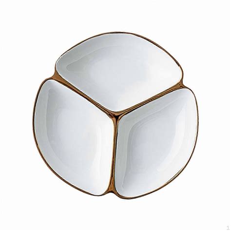 3-Section Ceramic Dinner Plate For Restaurant Use, 22.9cm Diameter Compartment Tray White