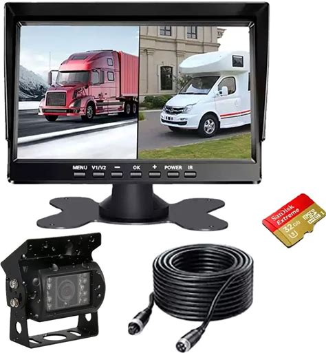 7-Inch 2CH LCD Split Screen Car Monitor Portable Backup Reverse Camera Recorder Function USB Connection Truck Windshield