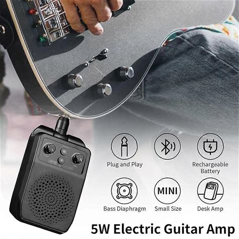 Mini Electric Guitar Amp 5W Rechargeable Guitar Amplifier Portable Bluetooth Practice Amp With 4 Ef Black