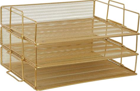 Home Office 3 Tier Stackable Steel Metal Mesh Inbox Tray Desk Letter Document File Paper Tray Organizer