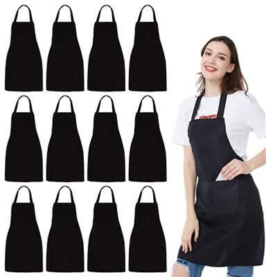 12 Pack Unisex Bib Apron With Pockets For Kitchen Crafting Bbq