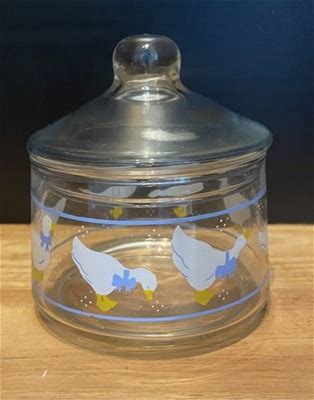 Vtg Country White Goose Small Candy Dish Blue Ribbon Bow W/Lid