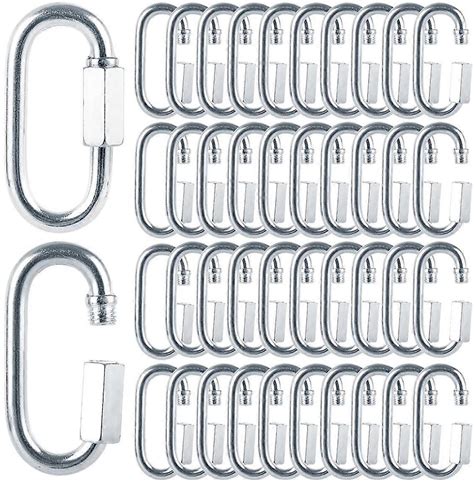 60Pcs Carabiner M6 Quick Link 6mm Chain Link, Galvanized Iron Chain Connector Heavy Duty Quick Link Silver