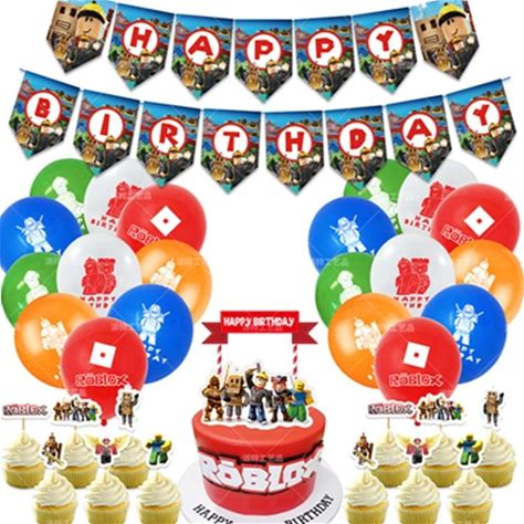 Roblox Game Theme Boy Birthday Party Supplies Cupcake Topper Latex Balloon Banner For Kids Birthday Party Decoration Set