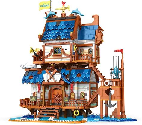 Reobrix 66007 European Medieval Ancient Architecture Fishing House Street View Model Puzzle Assembled Building Blocks Toy