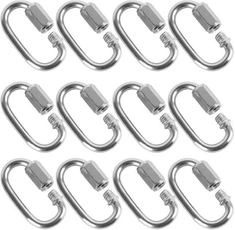 12 Pcs Quick Link 4mm Stainless Steel Chain Connector,Heavy Duty D Shape Locking Looks For Carabiner, Max.Load 500 Lb