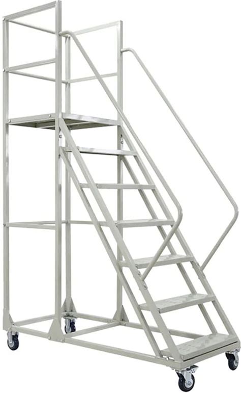 Warehouse Mobile Rolling Steel Large Working Platform Safety 6 Steps Ladder