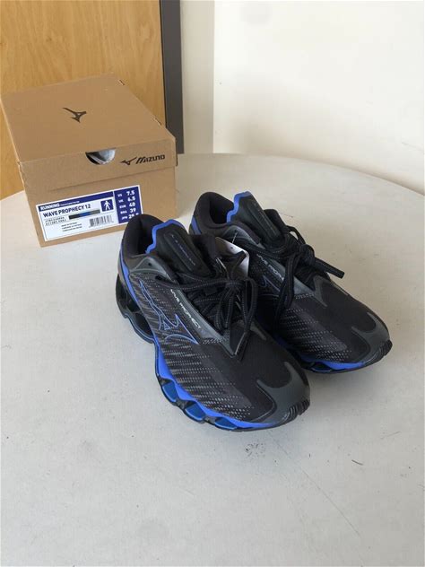 Mizuno Men's Wave Prophecy 12 Running Shoe Size 7.5 Black Oyster Blue