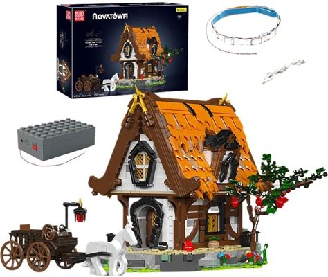 Mould King 16054 Streetview Medieval Wooden House Model With Led Assembly Brick Toys Kids Christmas Gift Building Blocks Sets