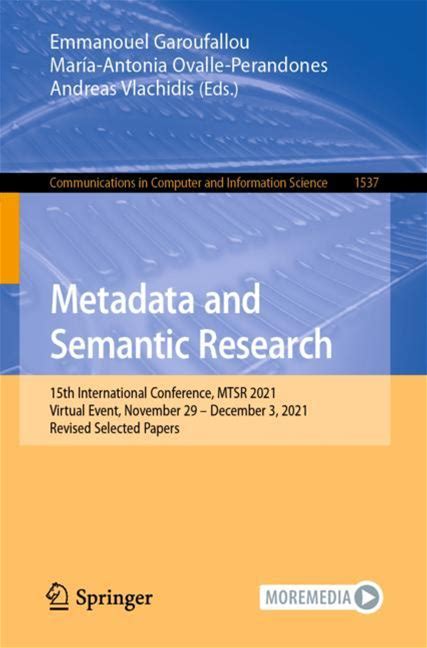Metadata And Semantic Research - Garoufallou, Ovalle-Perandones, Vlachidis - Soft Cover