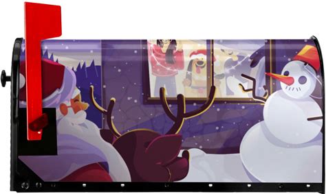 Encounter Of Santa Claus And Snowman Mailbox Cover Happy Year Mailbox Wraps Magnetic Post Box Cover For Garden Yard