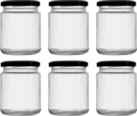 6 X Wide Mouth Jars 275 Ml With 8 Lids In Black Jam Jar Storage Jar Glass With Twist Off Screw Cap
