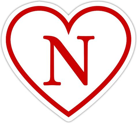 Letter N Red Heart | Stickers | | White Matte | Sticker | Red Heart Initial, Red