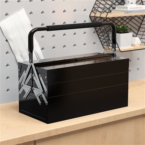 DURHAND Professional 3 Tier Metal Toolbox, 5 Tray Portable Tool Box With Handle, Workshop Storage, 45Cmx22.5Cmx34.5Cm, Black | Aosom Ireland