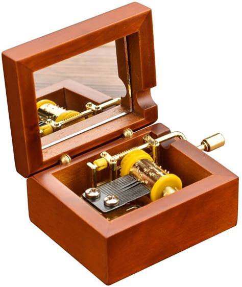 Luxury Wooden Jewelry Musical Music Box 18 Note Metal Box With Mirror Hand Shake Movement