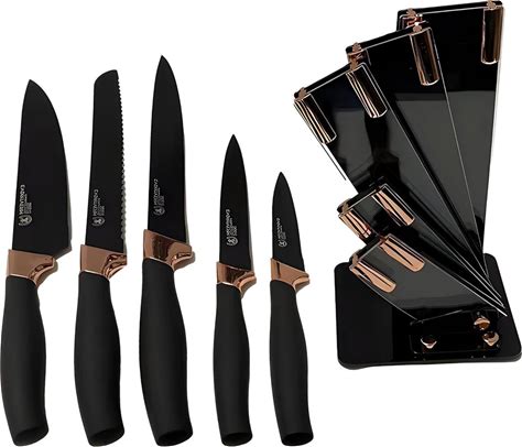 6-Piece Sharp Straight Blade Chef Knife Set - Slicer Bread Universal Fruit Vegetable Paring Knife - Precise Cut Black