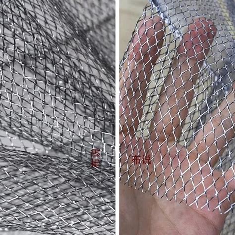 Metallic Zwart Zilver Harde Mesh Stof Diamant Raster Geometrische Uitgesneden Pure Transparante