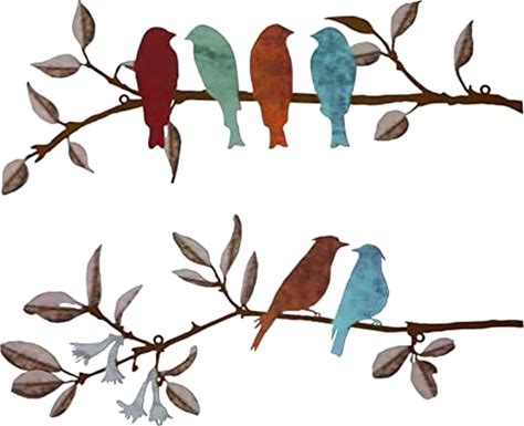 2 Pcs Metal Birds Wall Art Vivid On Branch Decor Hanging Leaves With O