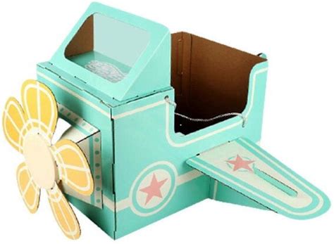 (Green)Cartoon Airplane Paper Crafts Portable DIY Toys Educational Toys For Kids Cardboard Craft Toys