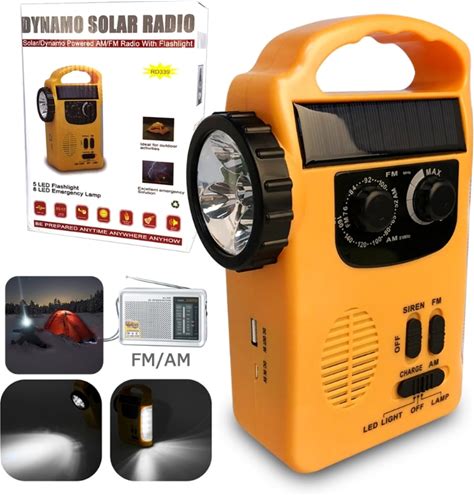 3 in 1 Emergency Charger Flashlight Hand Crank Generator Wind Up Solar Dynamo Powered FM/AM Radio Charger LED Flashlight