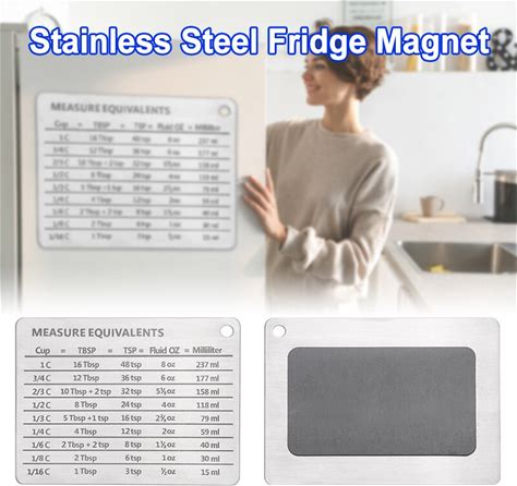 Measurement Refrigerator Magnet Stainless Steel Conversion Chart For Kitchen