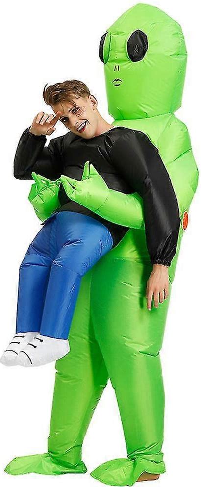 Inflatable Alien Costume,Green Alien Carrying Human Costume Inflatable Funny Blow Up Suit Cosplay Adult
