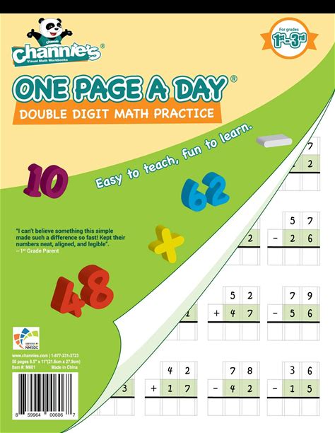 Channie's One Page A Day Double Digit Math Problem Workbook For 1st Graders 2nd Graders And 3rd Grade Simply Tear Off On Page A Day For Math Repetitio