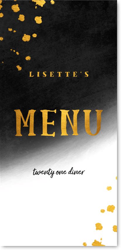 Menukaart Met Zwarte Waterverf En Gouden Spetters (Proefdruk)