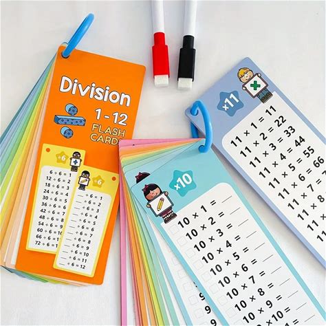 30 Cards 0-12 Multiplication Division Flash Cards With Dry Erase Markers Educational Times Table