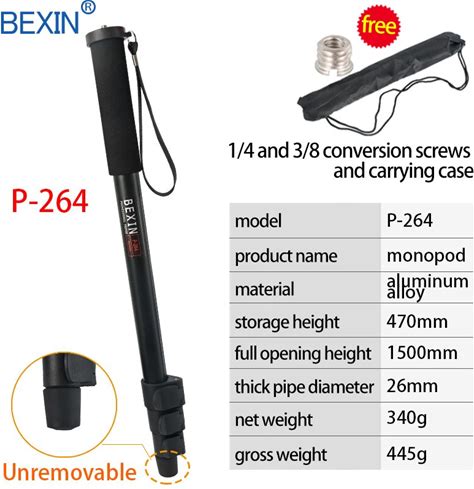 BEXIN Portable Lightweight 47cm Monopod Aluminum Camera Stand P-264 Witn Phone Clip For Dslr Camera Video
