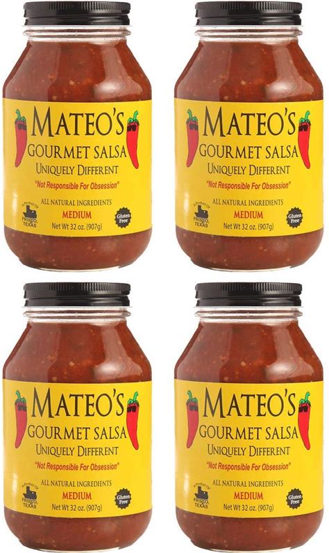 Mateo's Gourmet Salsa Medium Spice 4 Jars 32Oz/907G