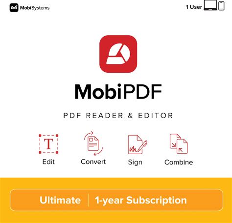 Mobipdf Ultimate - All-In-One PDF Reader & Editor | Create, Edit, Convert, Combine, Comment, Fill & Sign Pdfs | 1-Year Subscription | 1 Windows PC +