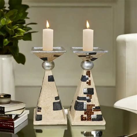 Pair Of Resin Pyramid Sculpture, Decorative Tabletop Ornament, No Electricity Or Battery Needed, Statues For Home Decor