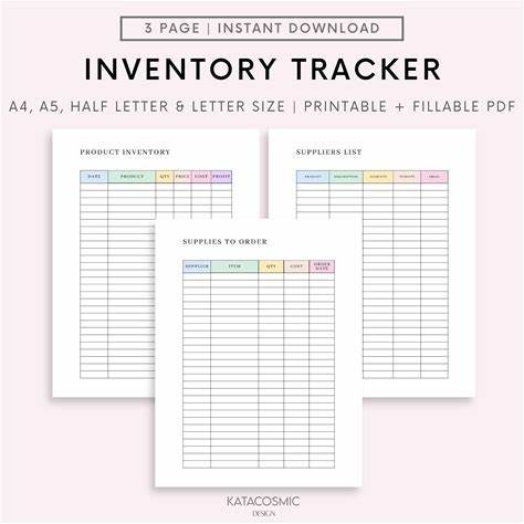 Inventory Management Form, Inventory Sheet, Small Business Organizer, Inventory List, Product Inventory Tracker Template, A4 A5 LETTER PDF