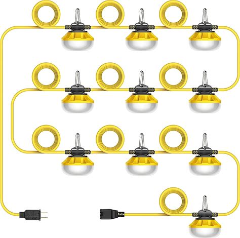 Construction Lights String Temporary lighting,100ft Work String With 10 Integrated Jobsite LED Lights 10000LM Super Bright, Carabiner Hooks - 10 Bulbs