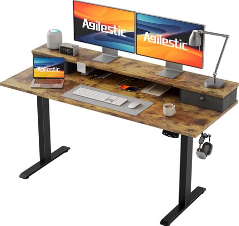 Agilestic 55 X 24 Inches Height Adjustable Electric Standing Desk With 2 Drawers, Stand Up Electric Desk Adjustable Height, Sit Stand Computer Gaming