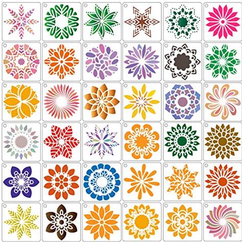36 Pack Different Patterns Mandala Rock Painting Stencils, 3.6X3.6 Inch Small Mandala Dot Painting Templates For DIY Painting Art Projects Wood Glass Decor