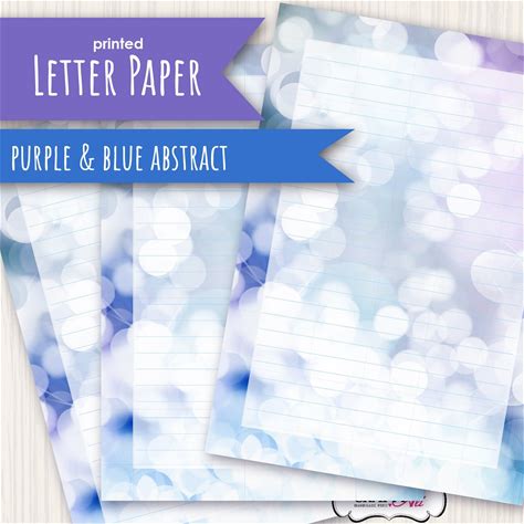 Printed Letter Writing Paper, Notepaper Set, Purple & Blue Abstract Pattern, Decorative Notepaper