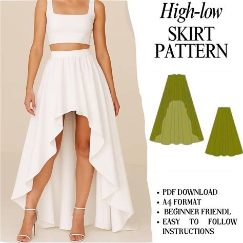 High Low Skirt Sewing Pattern, Full Circle Pleated Skirt (PDF, XS-XXL Sizes