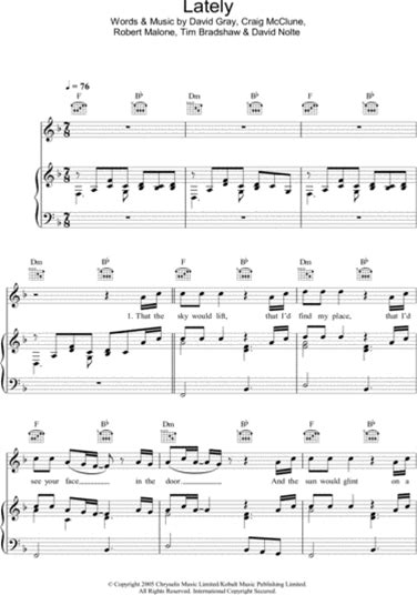 Lately - David Gray - Digital Sheet Music