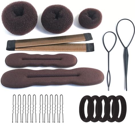Iflymars Hair Accessories Set - Foam Sponge Bun Shapers, Magic French Twist Clip, Snap Bun Makers, Elastic Bands, And Hair Pins (Brown)