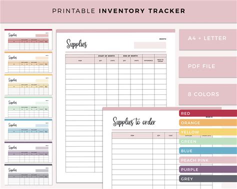 Printable Inventory Tracker, Inventory Sheet, Craft Business Supplies Tracker, Inventory Management, Supply Order Form, Product Inventory